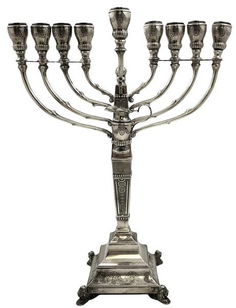 European Sterling Silver Large Hanukkah Menorah