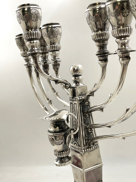 European Sterling Silver Large Hanukkah Menorah