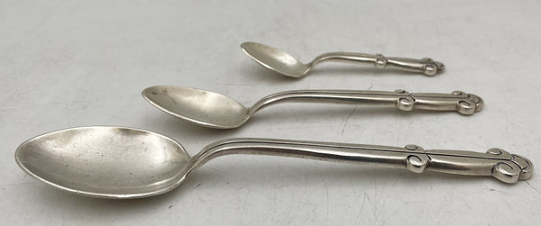 Mexican Sterling Silver Flatware Set for 6 (36 Pieces) in Mid-Century Modern Style
