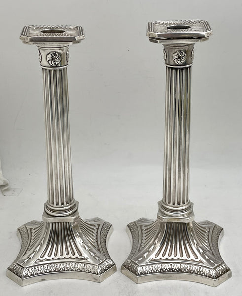 Gorham Pair of Sterling Silver 1894 Tall Corinthian Column Candlesticks / Shabbos Sticks
