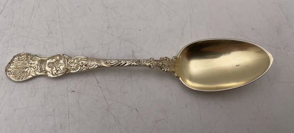 Durgin Set of 12 Gilt Sterling Silver Teaspoons in Heraldic Pattern