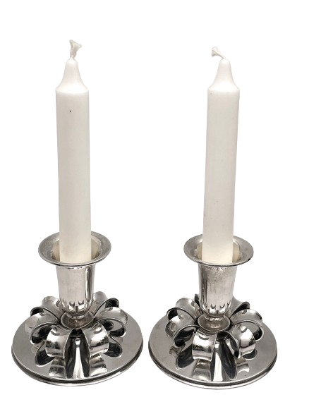 Cohr Danish Sterling Silver Pair of Oil Candlesticks in Jensen Mid-Century Modern Style