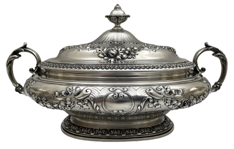 Gorham Sterling Silver 1898 Two-Handled Tureen/ Covered Bowl in Art Nouveau Style