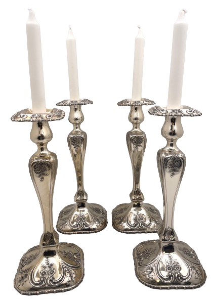 Shreve & Co. Set of 4 Sterling Silver Candlesticks in Art Nouveau Style