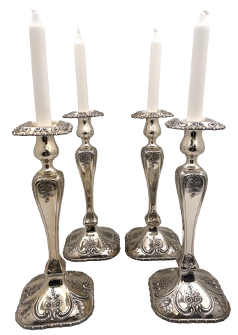 Shreve & Co. Set of 4 Sterling Silver Candlesticks in Art Nouveau Style