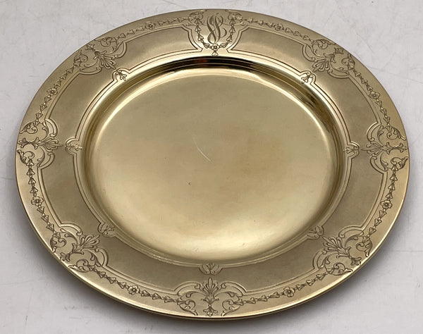 Towle Set of 15 Gilt Sterling Silver Dessert / Bread Plates from Early 20th Century