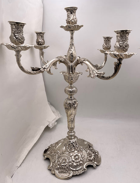 Pair of Tiffany & Co. Sterling Silver 5-Light Monumental Repousse Candelabra