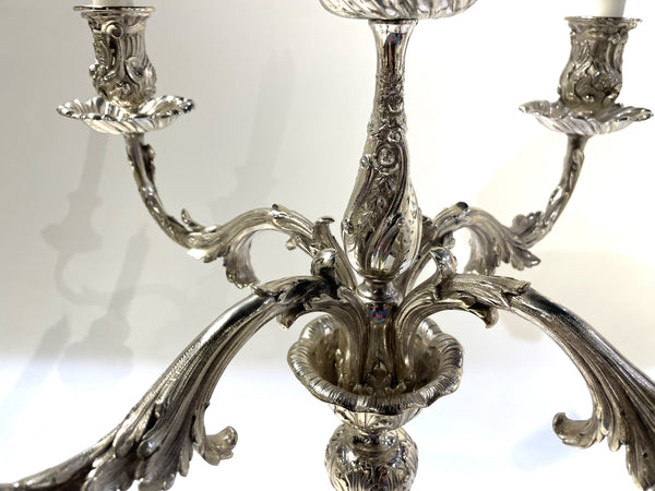 Pair of Tiffany & Co. Sterling Silver 5-Light Monumental Repousse Candelabra