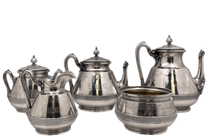 Tiffany & Co. 1875 Sterling Silver 5-Piece Tea & Coffee Set in Aesthetic Movement and in Italian Pattern