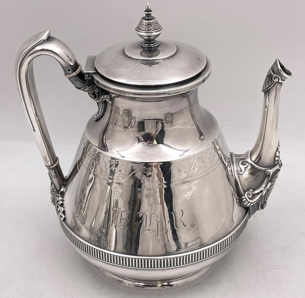 Tiffany & Co. 1875 Sterling Silver 5-Piece Tea & Coffee Set in Aesthetic Movement and in Italian Pattern