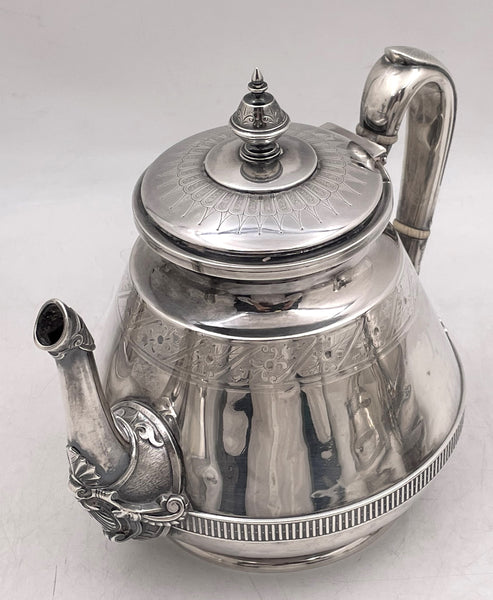 Tiffany & Co. 1875 Sterling Silver 5-Piece Tea & Coffee Set in Aesthetic Movement and in Italian Pattern