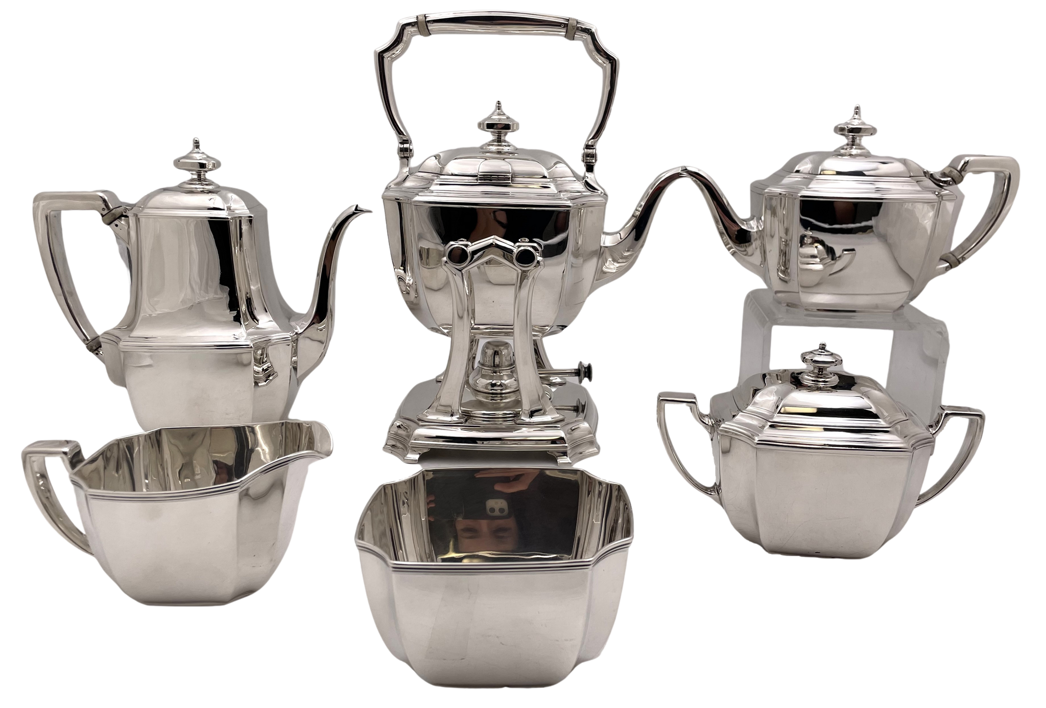 Tiffany & Co. 1912 Sterling Silver 6-Piece Tea & Coffee Set in Hampton Pattern and in Art Deco Style