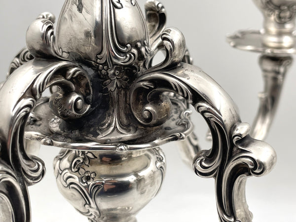 Pair of Gorham Sterling Silver 1900 5-Light Candelabra in Chantilly Grande Pattern and in Art Nouveau Style