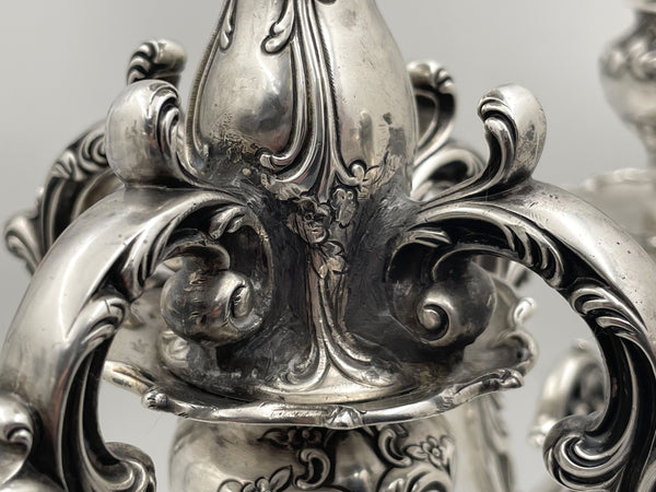 Pair of Gorham Sterling Silver 1900 5-Light Candelabra in Chantilly Grande Pattern and in Art Nouveau Style