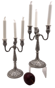 Pair of J. E. Caldwell Sterling Silver 3-Light Repousse Candelabra from Late 19th Century