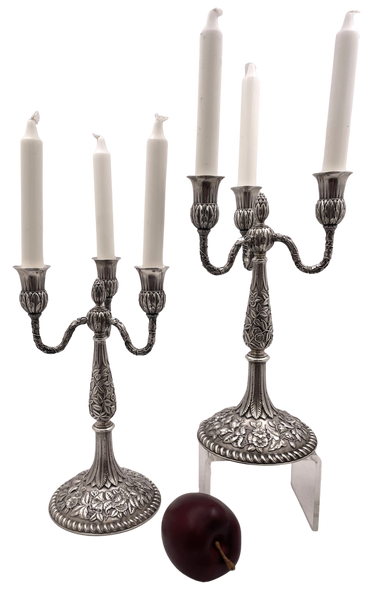 Pair of J. E. Caldwell Sterling Silver 3-Light Repousse Candelabra from Late 19th Century