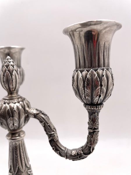 Pair of J. E. Caldwell Sterling Silver 3-Light Repousse Candelabra from Late 19th Century