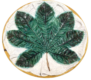 George Jones English Majolica Chestnut Leaf Plate / Dish from 1860s