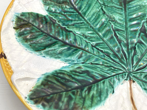 George Jones English Majolica Chestnut Leaf Plate / Dish from 1860s