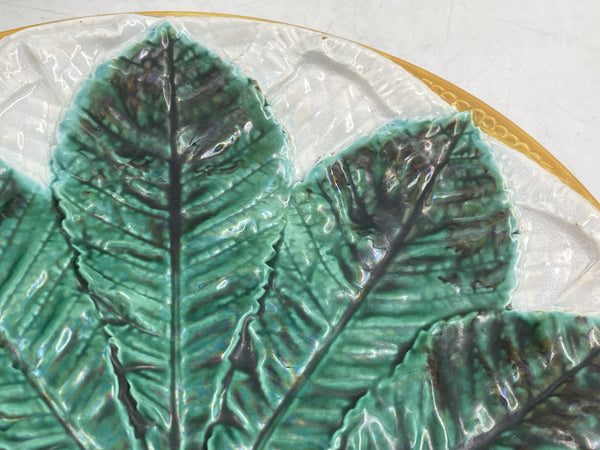 George Jones English Majolica Chestnut Leaf Plate / Dish from 1860s