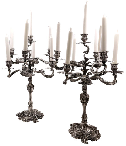 Pair of Fasoli Italian Continental Silver 7-Light Candelabra from Late 19th or Early 20th Century