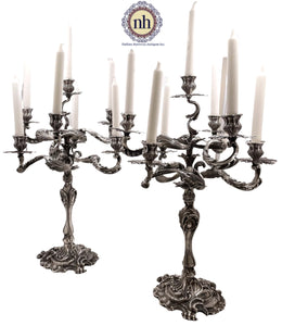 Pair of Fasoli Italian Continental Silver 7-Light Candelabra from Late 19th or Early 20th Century