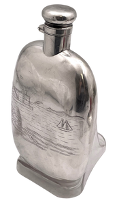 Shreve & Co. Sterling Silver Acid-Etched Flask with Marine Scene from Early 20th Century