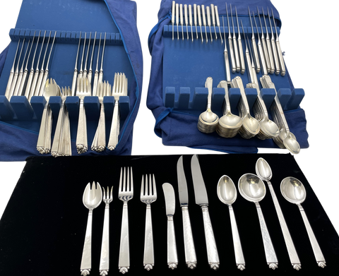 Old Newbury Crafters Handwrought Sterling Silver 174-Piece Oak Leaf Flatware Set for 12 in Jensen Style