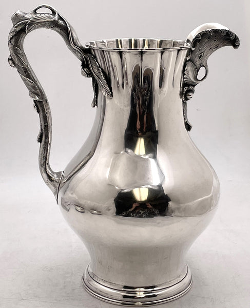 Eoff & Shepard for Ball, Black Coin Silver Pitcher from 1850s with Natural Motifs