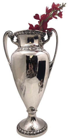 Monumental Sterling Silver Two-Handled Vase with Floral Motifs