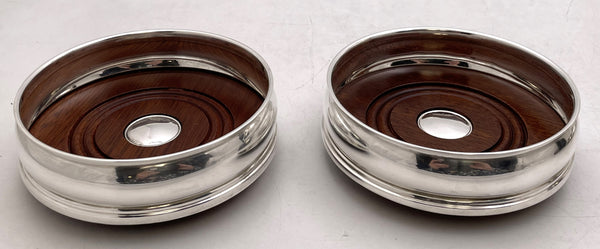 Carrs Pair of English Sterling Silver & Wood Coasters