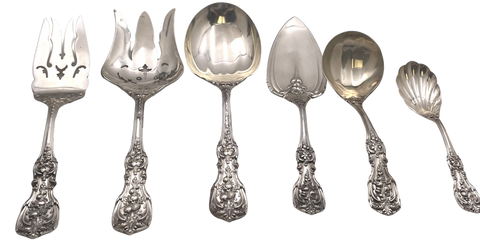 Reed & Barton Set of 6 Sterling Silver Servers in Francis I Pattern and Art Nouveau Style