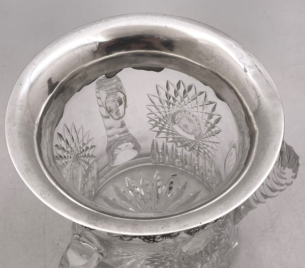 Sterling Silver & Cut Glass Wine Cooler Loving Cup in Art Nouveau Style from Early 20th Century