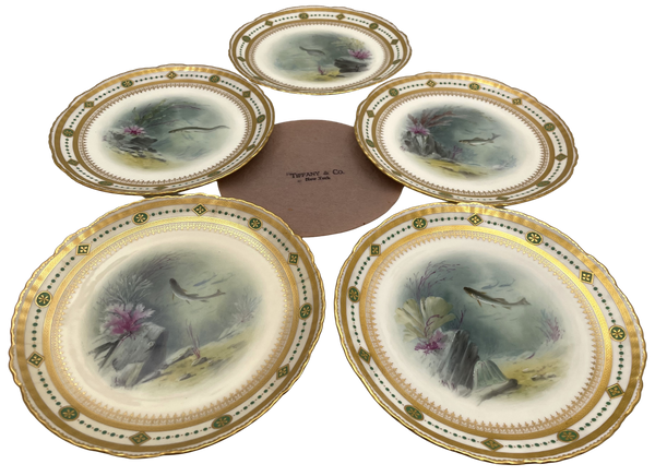 Tiffany & Co. by Mintons Set of 5 Fine China Plates / Dishes with Fish Motifs