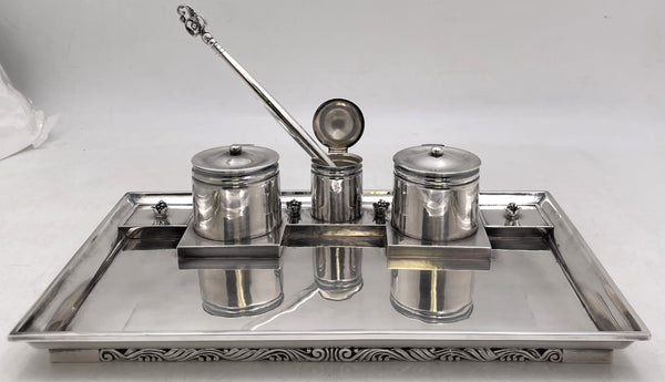 Rare Georg Jensen Silver Double Inkwell & Pen Desk Set in Art Nouveau Style from 1910s/1920s