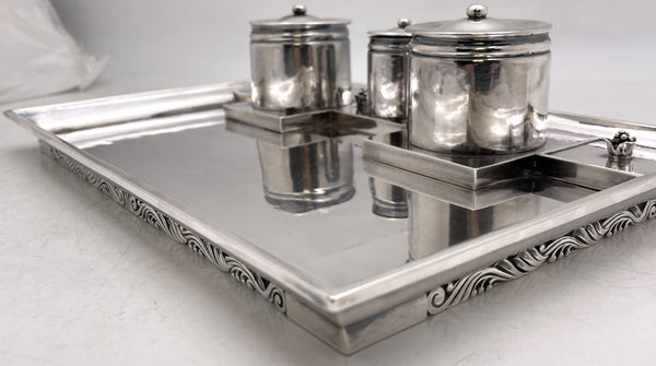 Rare Georg Jensen Silver Double Inkwell & Pen Desk Set in Art Nouveau Style from 1910s/1920s