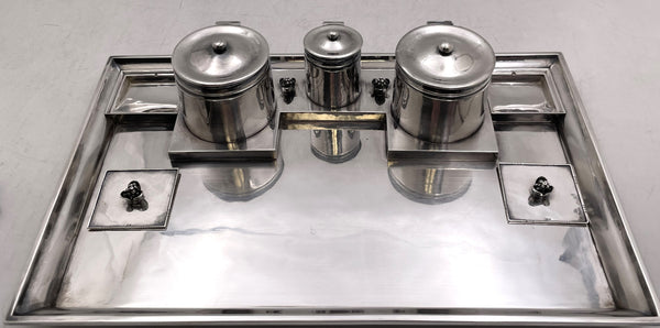 Rare Georg Jensen Silver Double Inkwell & Pen Desk Set in Art Nouveau Style from 1910s/1920s