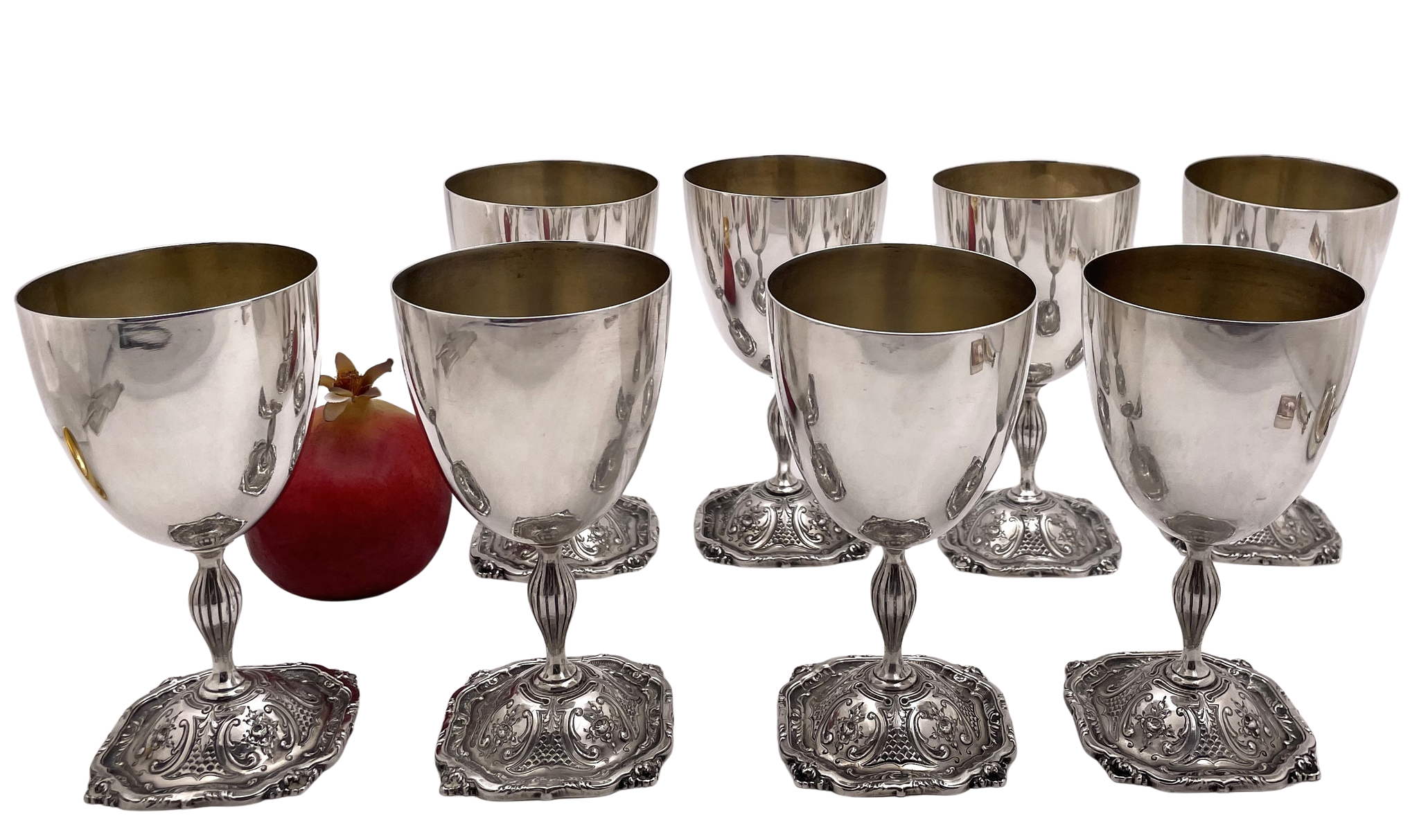 Set of 8 Mauser Sterling Silver Goblets in Art Nouveau Style from Early 20th Century