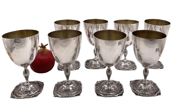 Set of 8 Mauser Sterling Silver Goblets in Art Nouveau Style from Early 20th Century