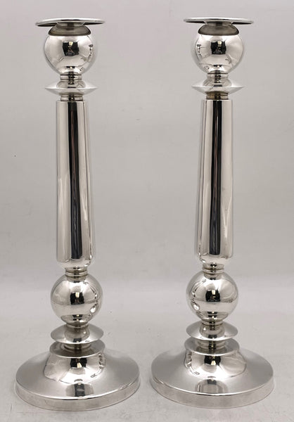 Pair of Sterling Silver Candlesticks in Art Deco Style