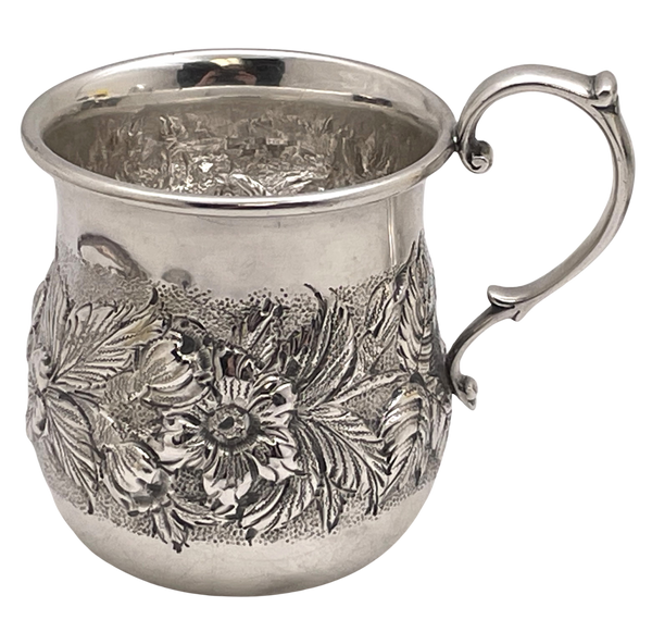 S. Kirk & Son Sterling Silver Child Christening Mug in Repousse Style from Late 19th Century