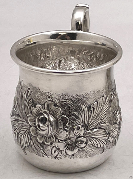 S. Kirk & Son Sterling Silver Child Christening Mug in Repousse Style from Late 19th Century