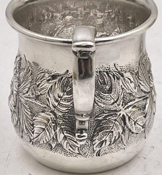 S. Kirk & Son Sterling Silver Child Christening Mug in Repousse Style from Late 19th Century