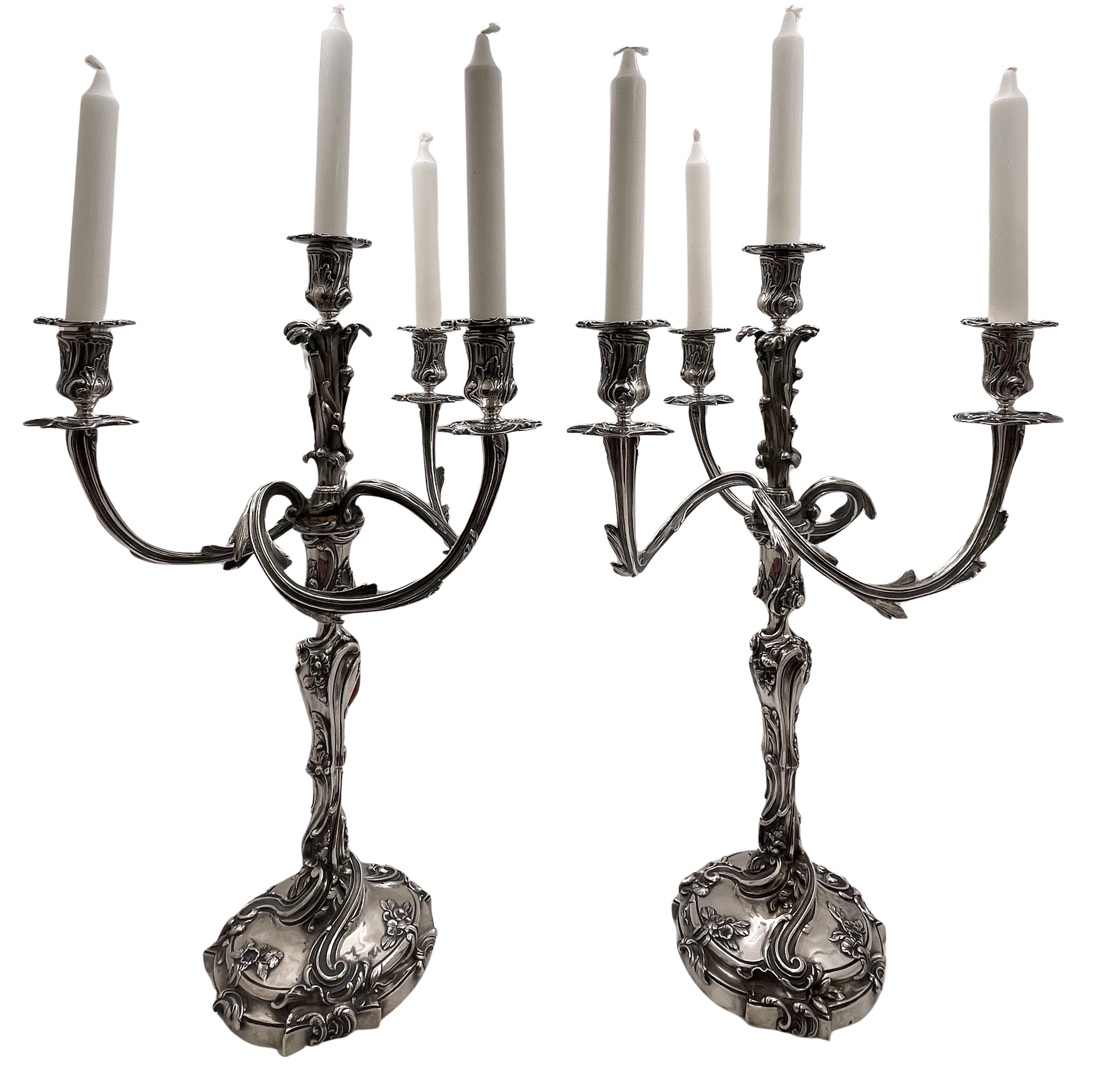 Pair of Fouquet-Gueudet French Sterling Silver 4-Light Candelabra Circa 1865