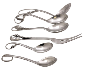 Georg Jensen Assorted Set of Sterling Silver Servers in Blossom Pattern