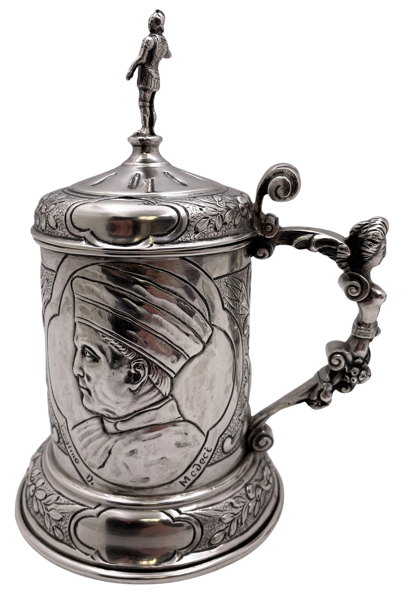 German Silver Tankard with Cosimo de Medici from 19th Century