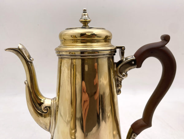 Percy Webster English Gilt Sterling Silver Set of 2 Pairs of Coffee Pots and Hot Milk Jugs from 1937