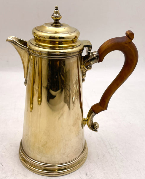 Percy Webster English Gilt Sterling Silver Set of 2 Pairs of Coffee Pots and Hot Milk Jugs from 1937