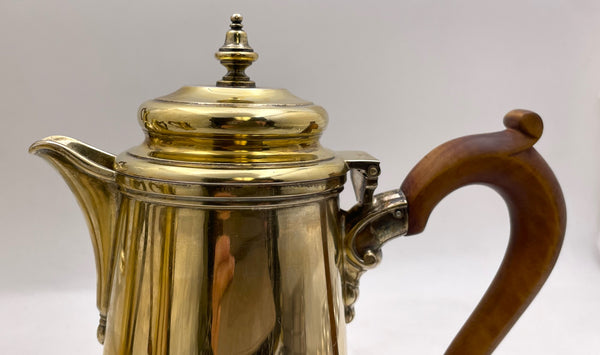 Percy Webster English Gilt Sterling Silver Set of 2 Pairs of Coffee Pots and Hot Milk Jugs from 1937