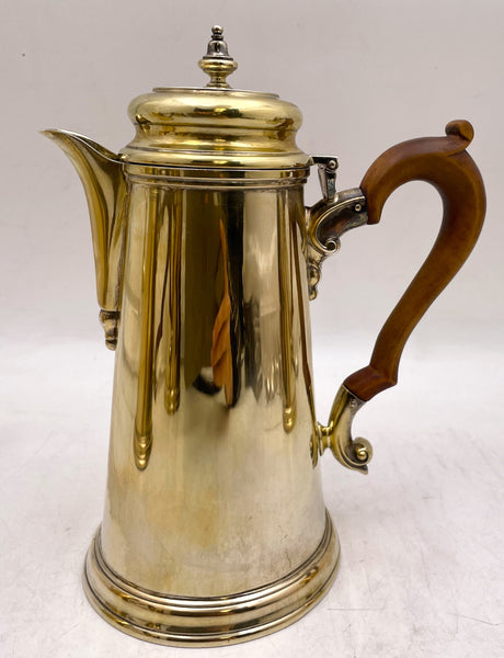 Percy Webster English Gilt Sterling Silver Set of 2 Pairs of Coffee Pots and Hot Milk Jugs from 1937